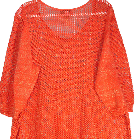 Lane Bryant Orange Open Knit Sweater Womens 26 28 Lace Up Front Cover Up Tassels - Picture 4 of 8